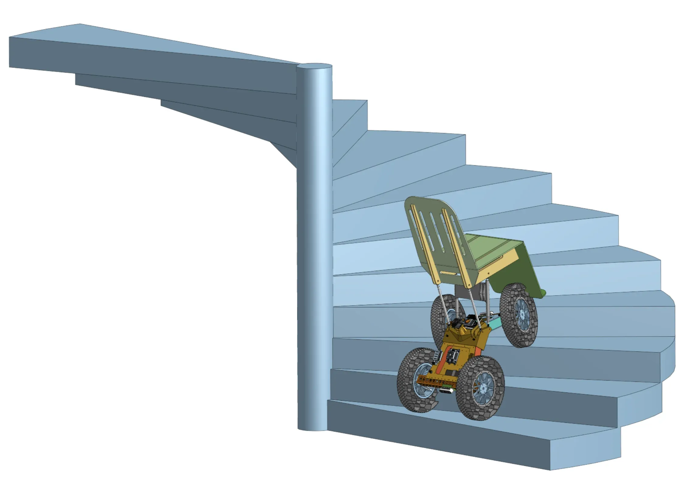 CAD of Flowheely on a curved staircase